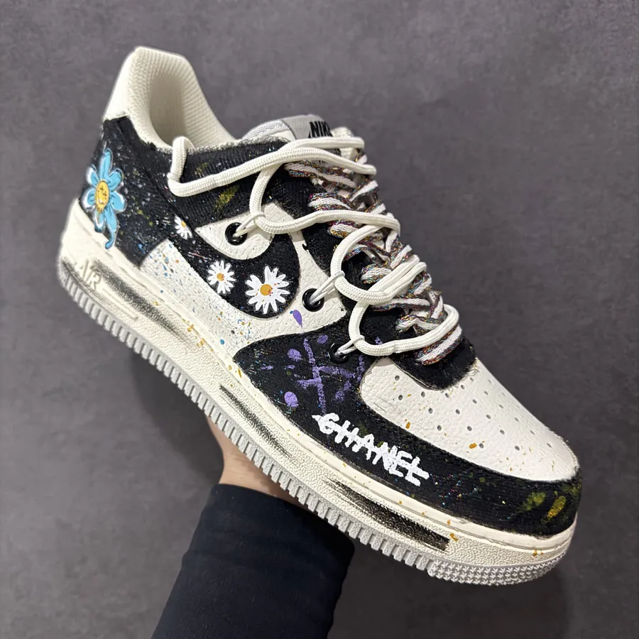 Nike Air Force 107 Low Blue Daisy Hand Painted Sneaker