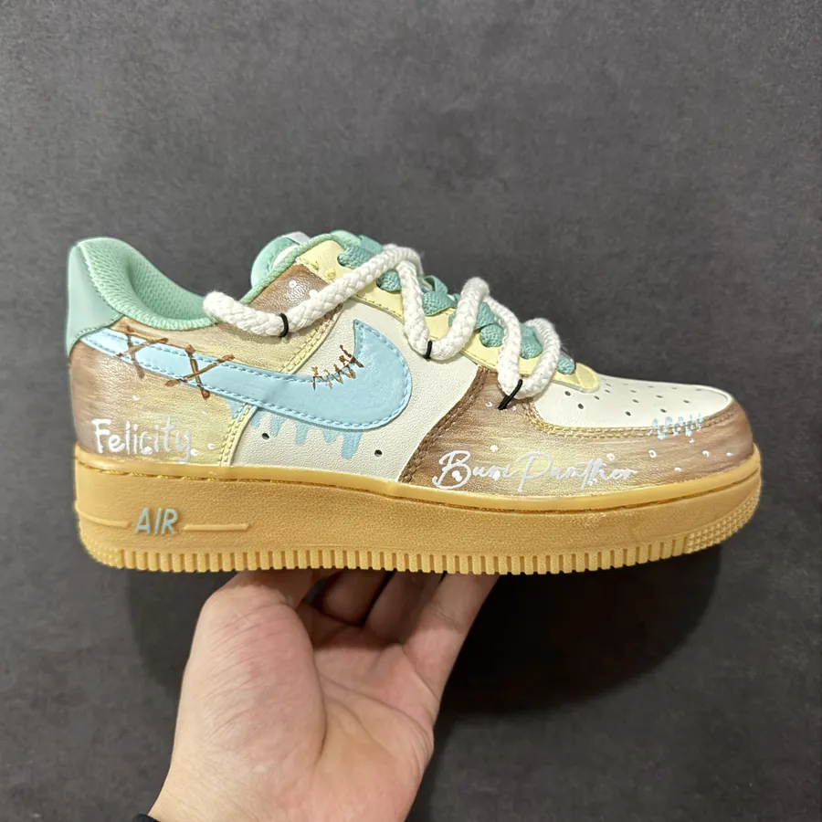 Nike Air Force 1 Low 07 Traditional Chinese Ink Painting Design, White and Teal