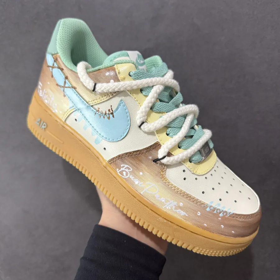 Nike Air Force 1 Low 07 Traditional Chinese Ink Painting Design, White and Teal