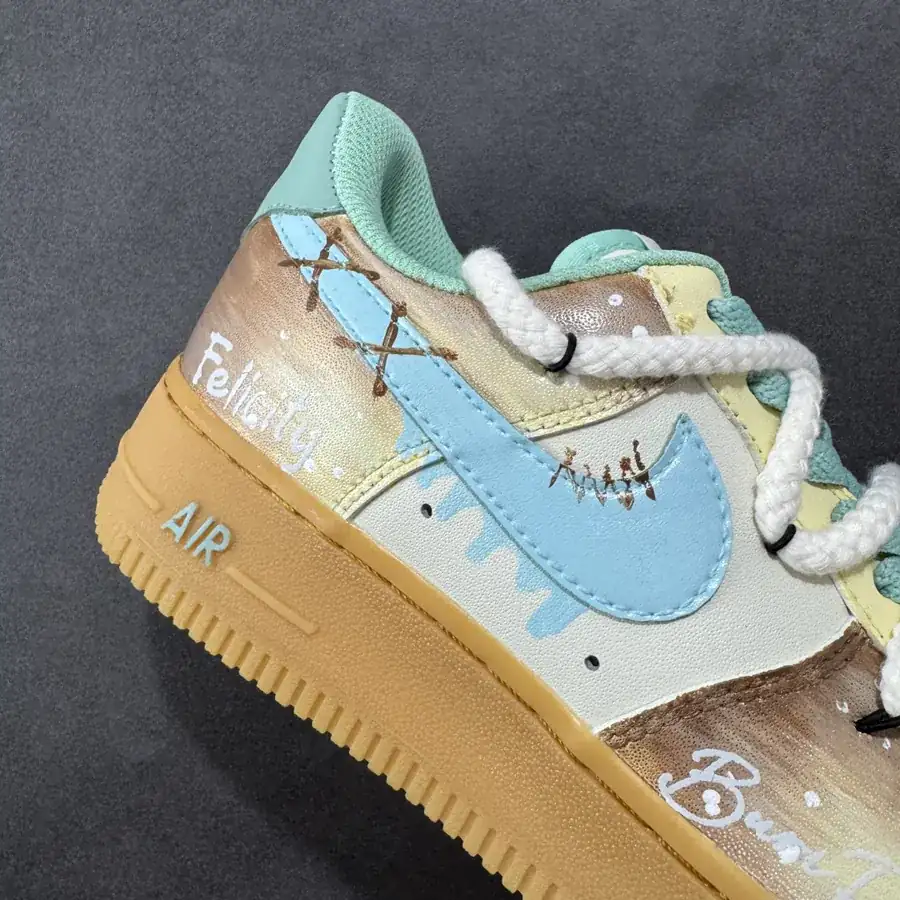 Nike Air Force 1 Low 07 Traditional Chinese Ink Painting Design, White and Teal