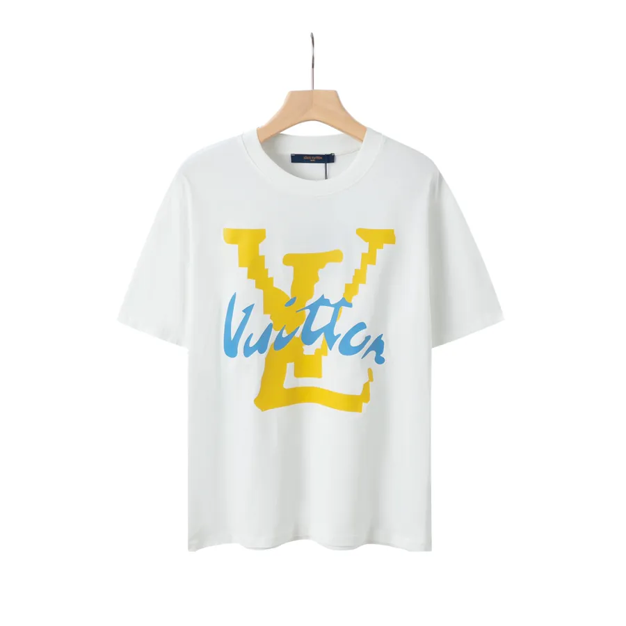 LV Black and White Print Pure Cotton Short Sleeve T Shirt