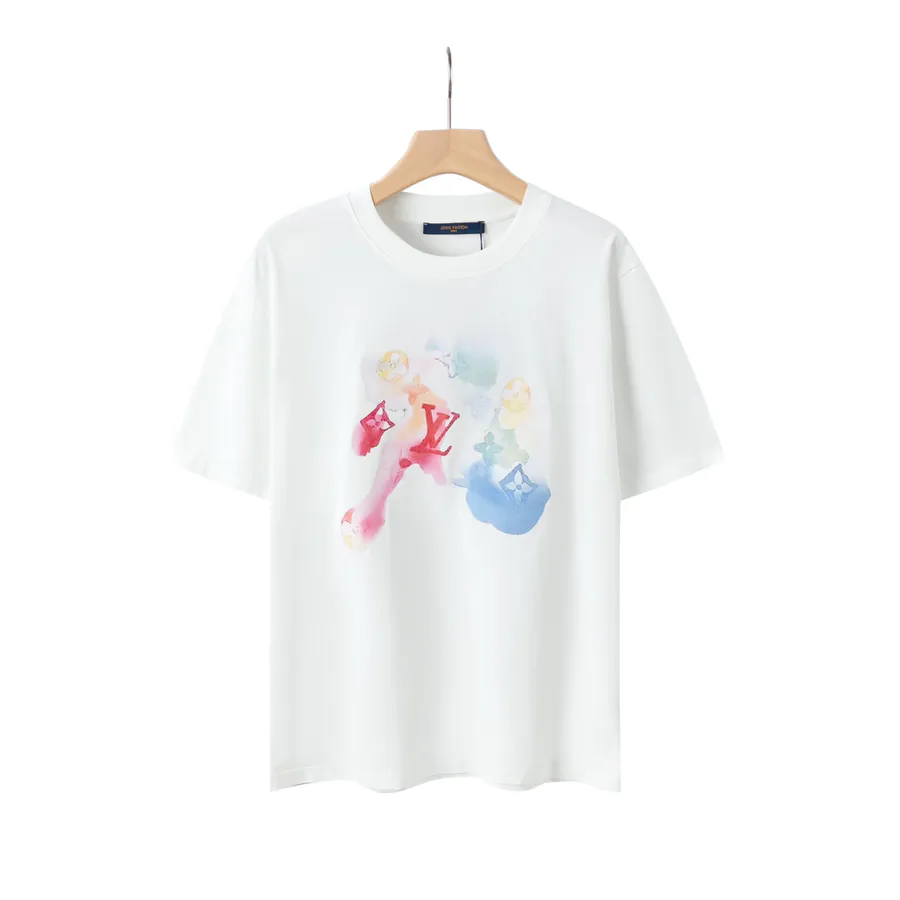 LV Black and White Print Cotton T Shirt Casual Style