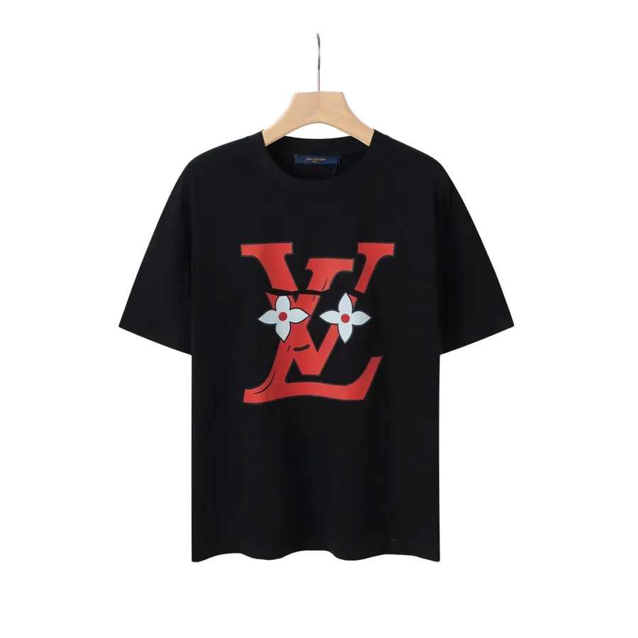 LV Black and White Print Cotton T Shirt Summer Collection