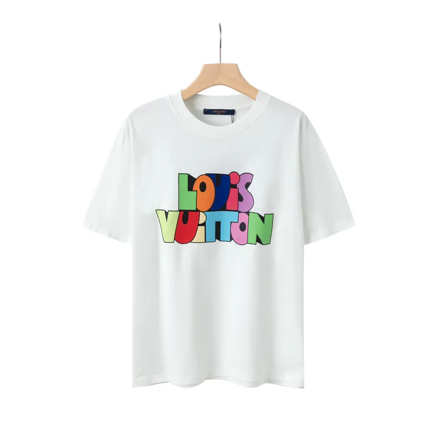 LV Black and White Print Pure Cotton Short Sleeve T Shirt