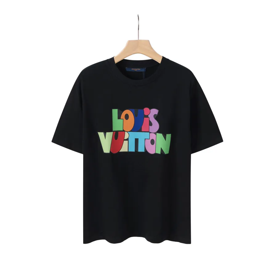 LV Black and White Print Cotton T Shirt Casual Style
