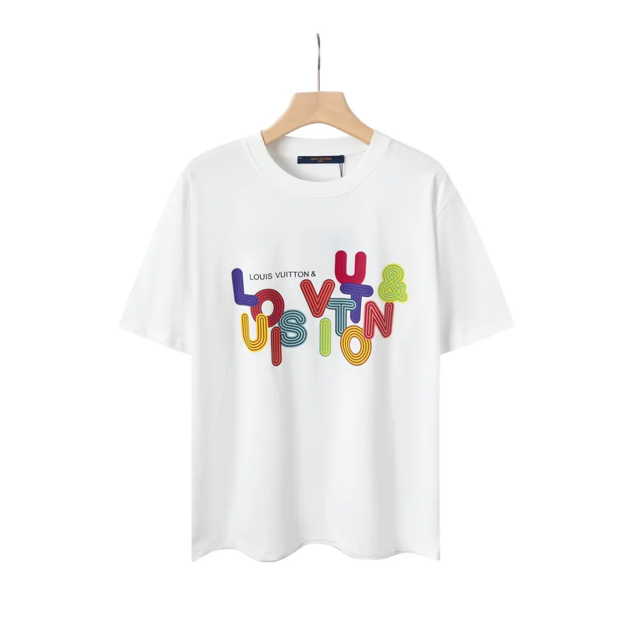 LV Black and White Print Pure Cotton Short Sleeve T Shirt
