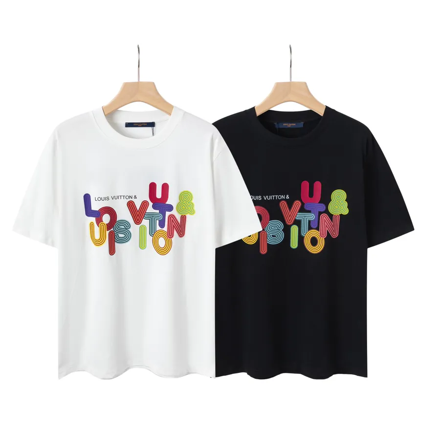 LV Black and White Print Cotton Short Sleeve T Shirt