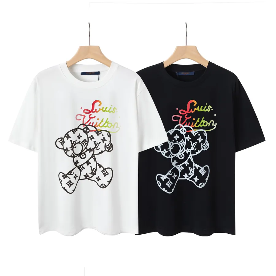 LV Black and White Print Cotton T Shirt Casual Style