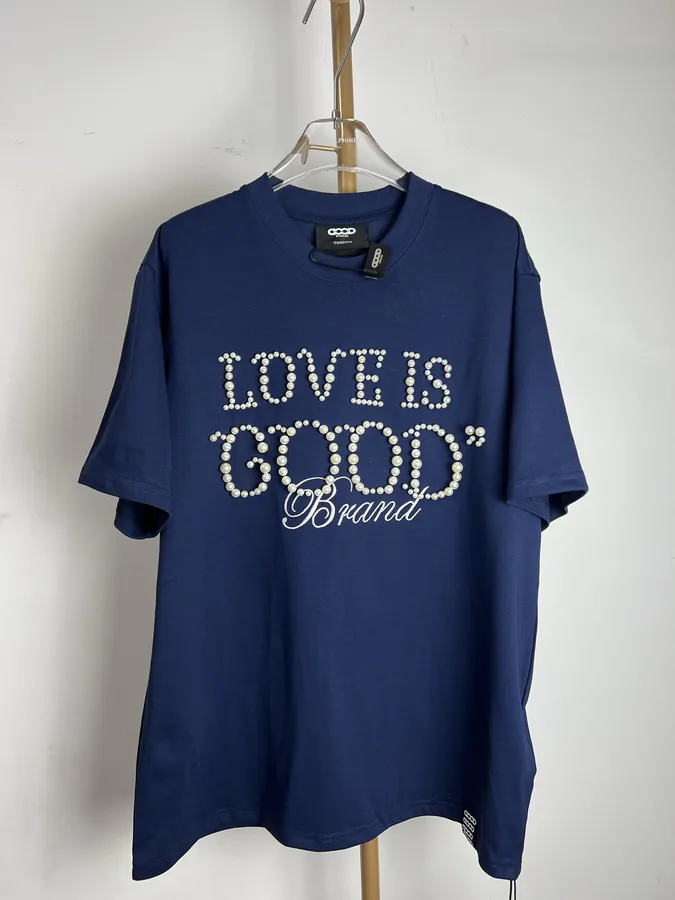 GOODBRAND Simple Pearl Statement Round Neck Short Sleeve