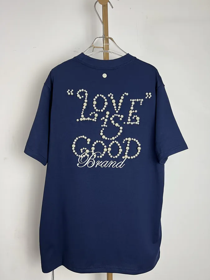 GOODBRAND Simple Pearl Statement Round Neck Short Sleeve