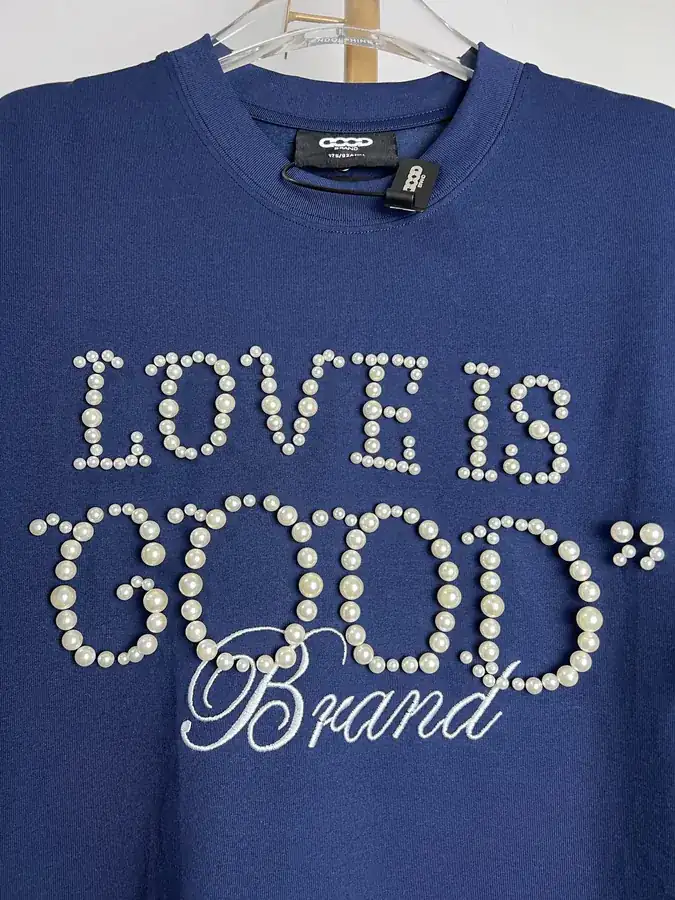 GOODBRAND Simple Pearl Statement Round Neck Short Sleeve