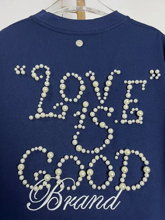 GOODBRAND Simple Pearl Statement Round Neck Short Sleeve