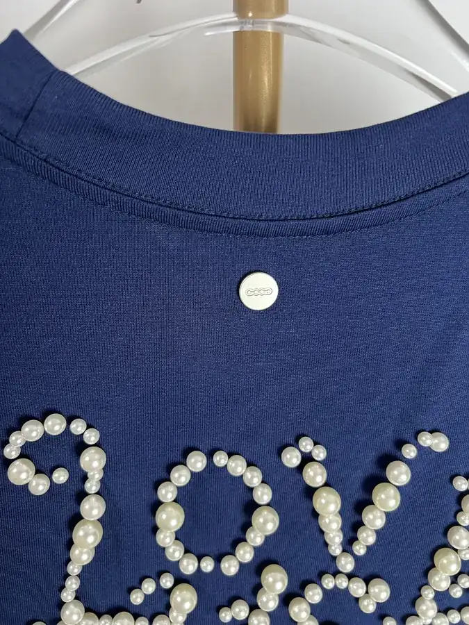 GOODBRAND Simple Pearl Statement Round Neck Short Sleeve
