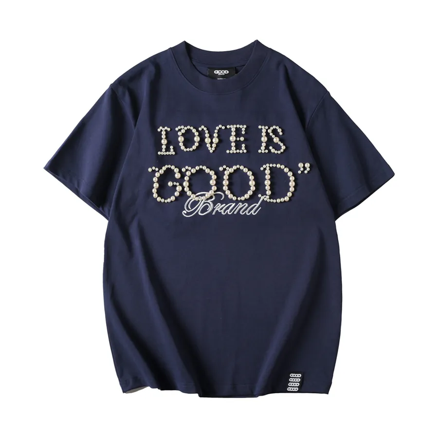 GOODBRAND Simple Pearl Logo Round Neck Short Sleeve