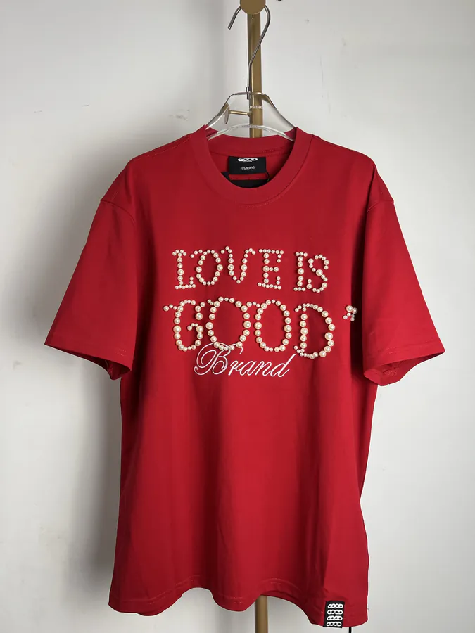 GOODBRAND Simple Pearl Statement Round Neck Short Sleeve