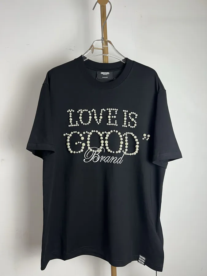 GOODBRAND Simple Pearl Statement Round Neck Short Sleeve