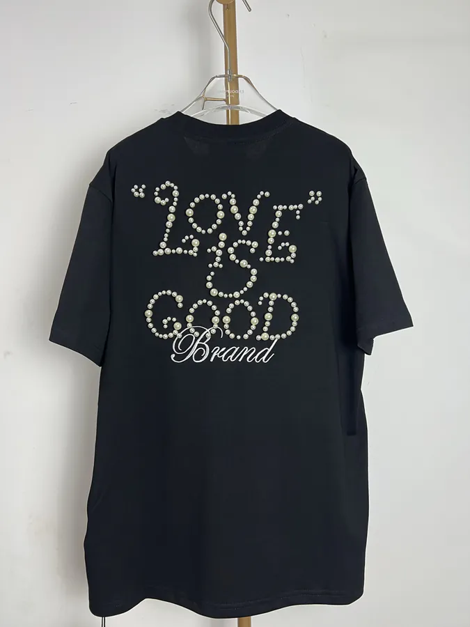 GOODBRAND Simple Pearl Statement Round Neck Short Sleeve