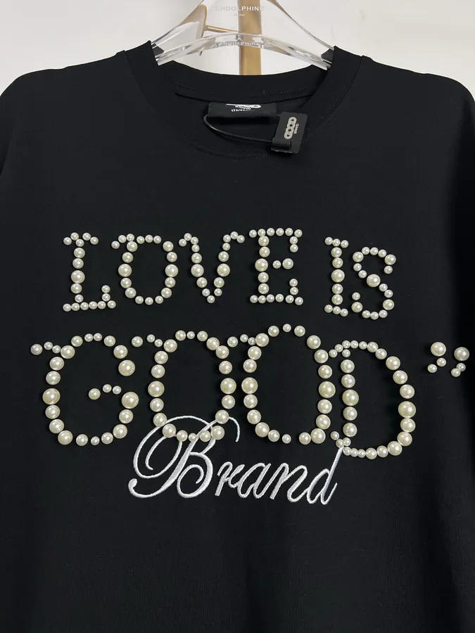 GOODBRAND Simple Pearl Statement Round Neck Short Sleeve