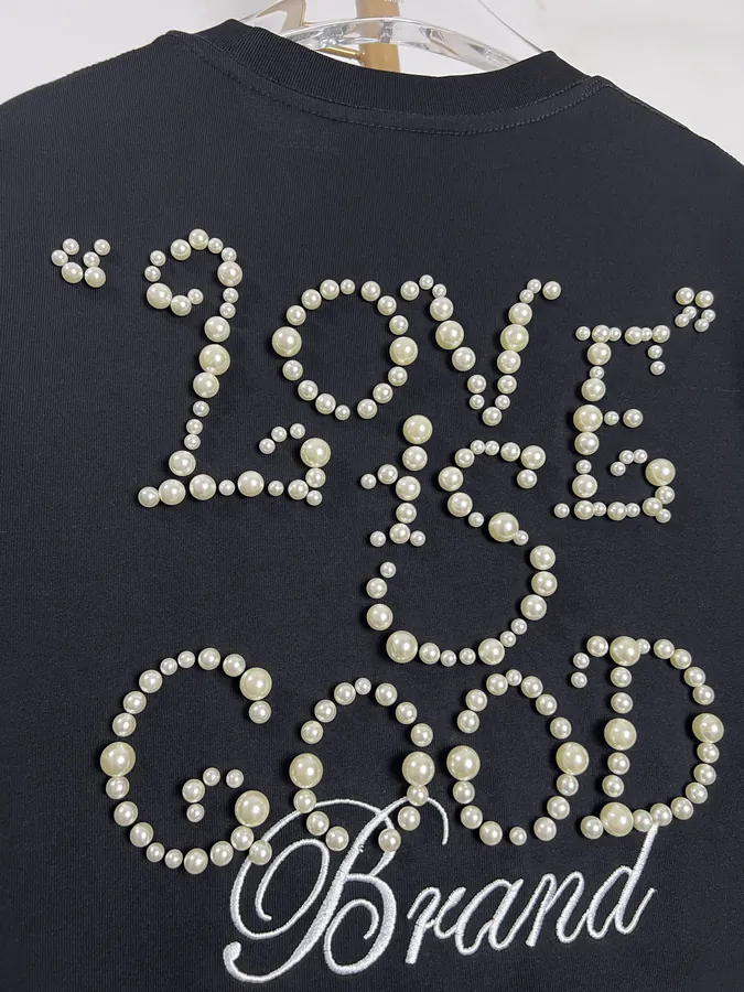 GOODBRAND Simple Pearl Statement Round Neck Short Sleeve