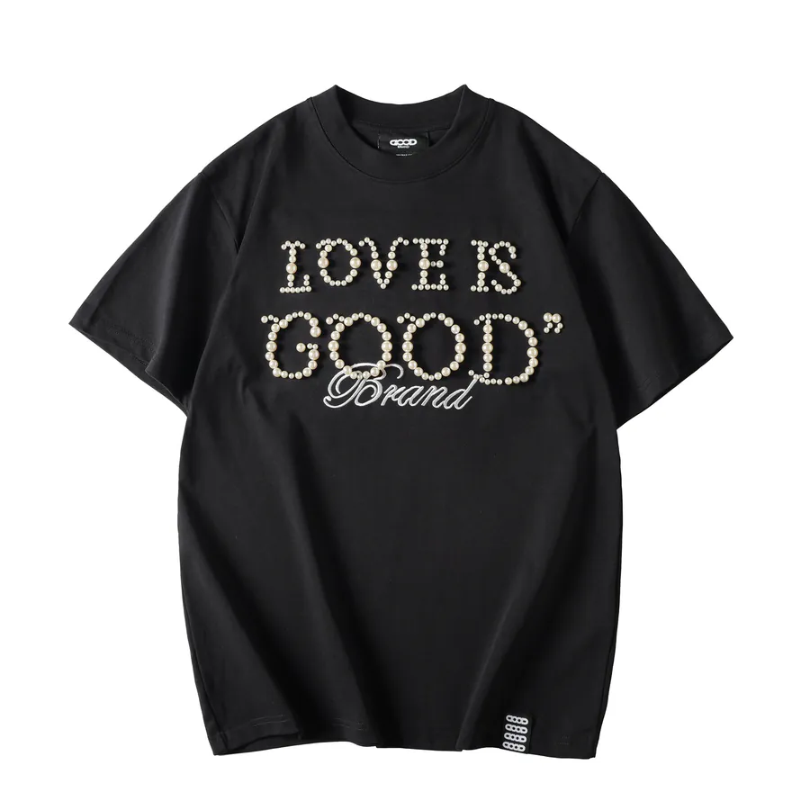GOODBRAND Simple Pearl Statement Crewneck Short Sleeve