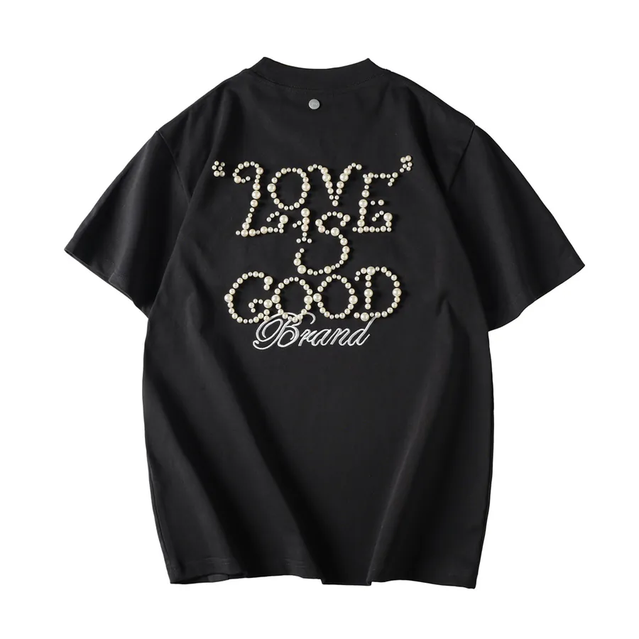 GOODBRAND Simple Pearl Statement Crewneck Short Sleeve