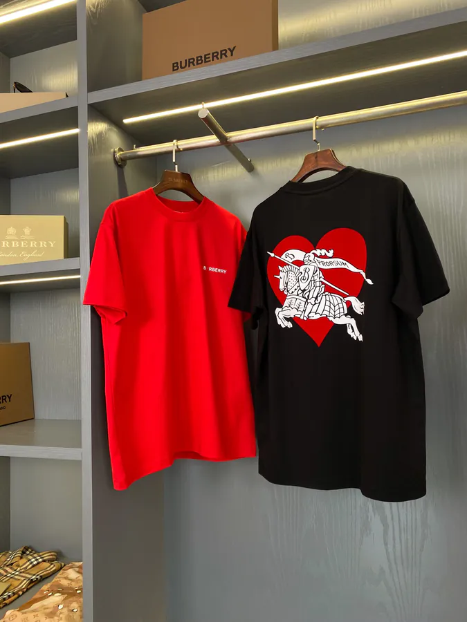Burberry Cotton T Shirt with EKD Horseback Knight Logo and Heart Pattern