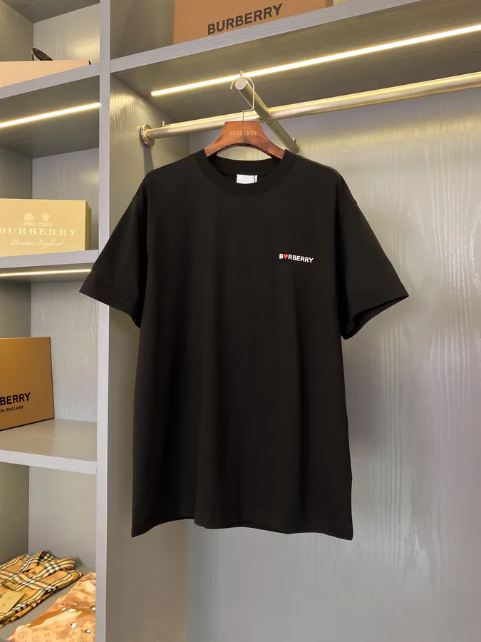 Burberry Cotton T Shirt with EKD Horseback Knight Logo and Heart Pattern