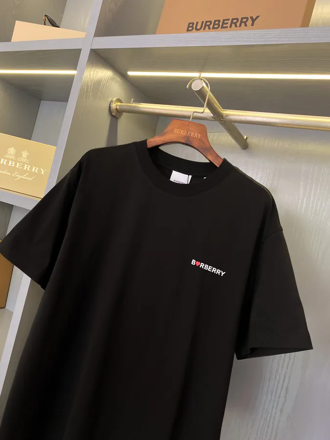 Burberry Cotton T Shirt with EKD Horseback Knight Logo and Heart Pattern