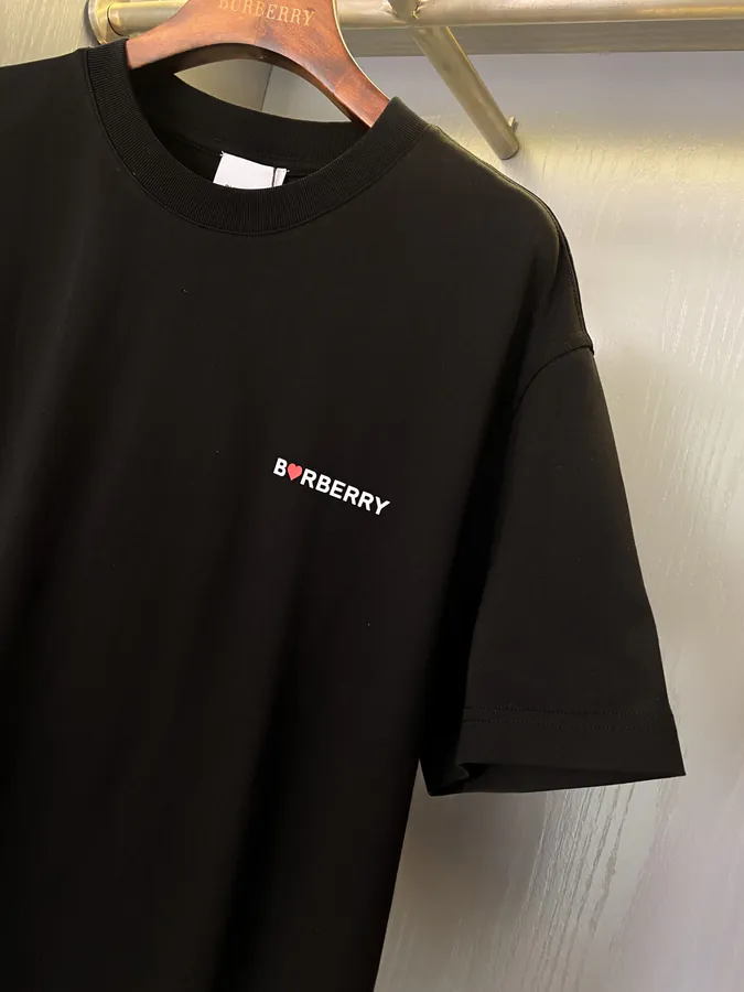 Burberry Cotton T Shirt with EKD Horseback Knight Logo and Heart Pattern