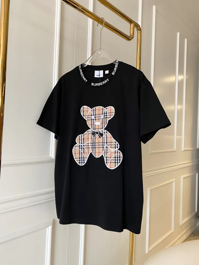 Burberry Bear Embroidered Cotton T Shirt