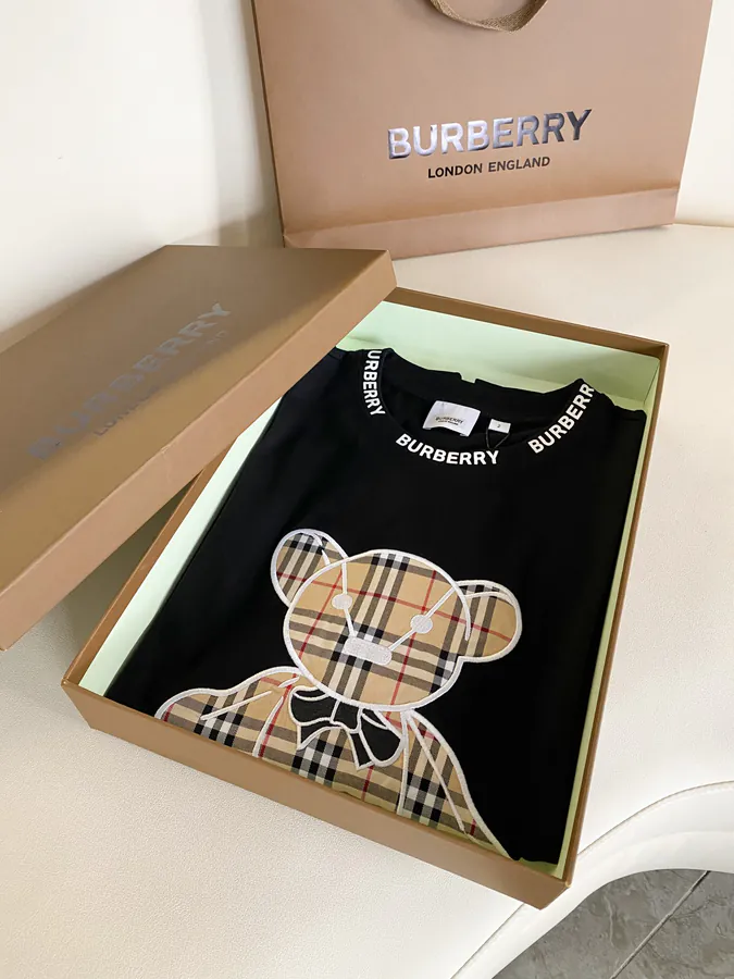 Burberry Bear Embroidered Cotton T Shirt