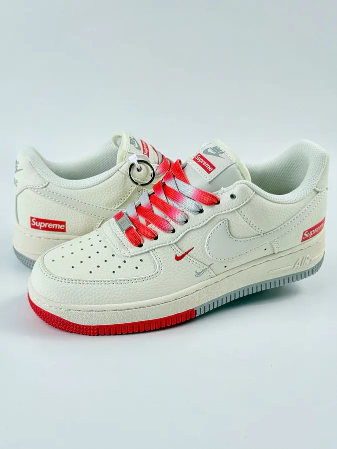 Nike Air Force 1 Low 07 x Supreme White Red Double Hook