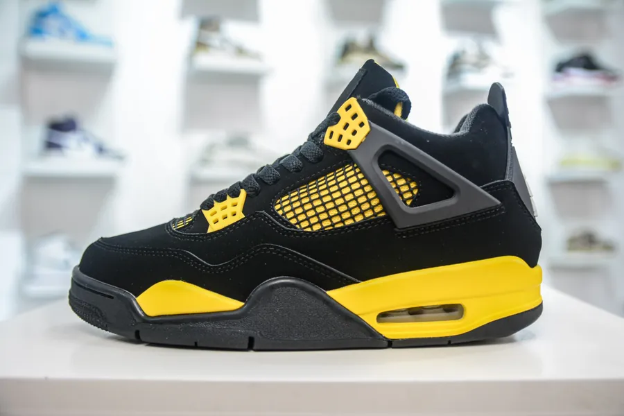 Original Jordan 4 'Thunder' Black & Yellow Premium Replica with Full Original Specifications