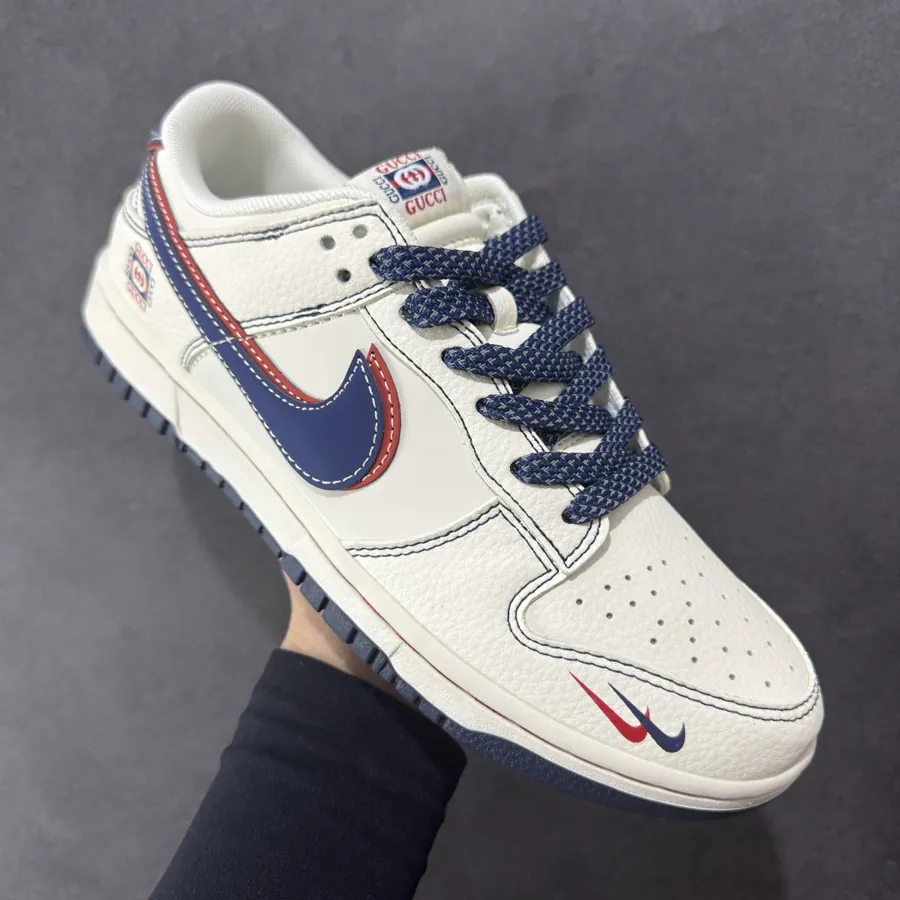Nike SB Dunk Low x Gucci Collaboration Red Blue Double Swoosh Sneaker