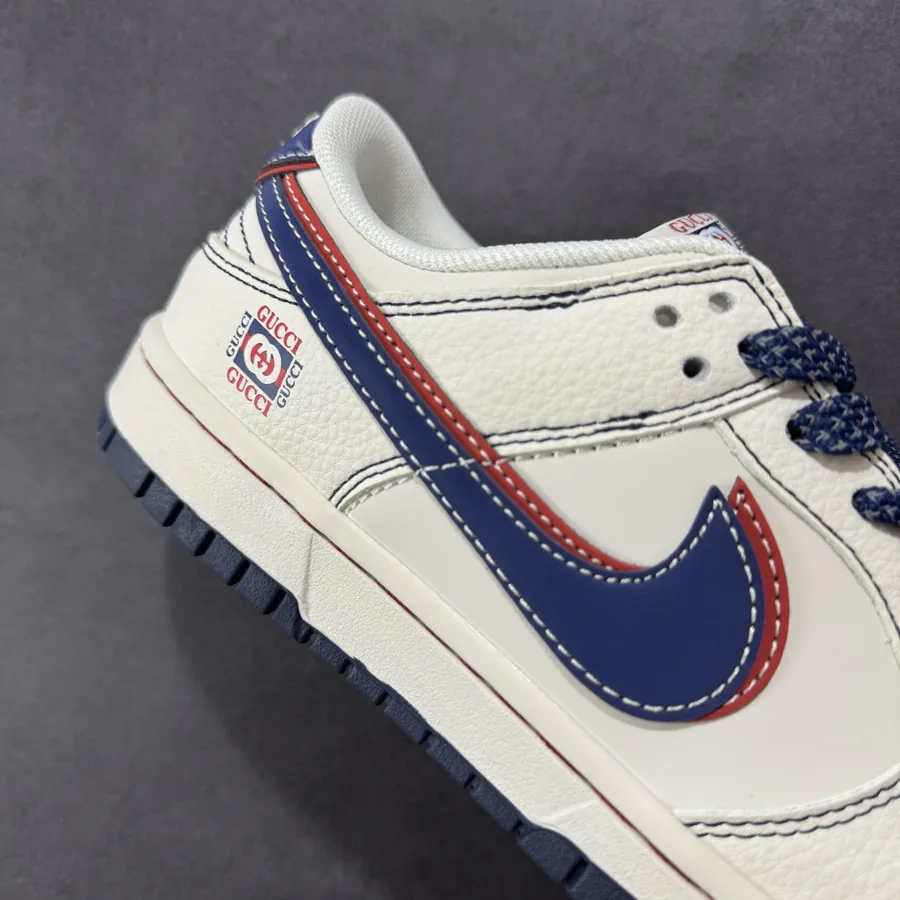 Nike SB Dunk Low x Gucci Collaboration Red Blue Double Swoosh Sneaker
