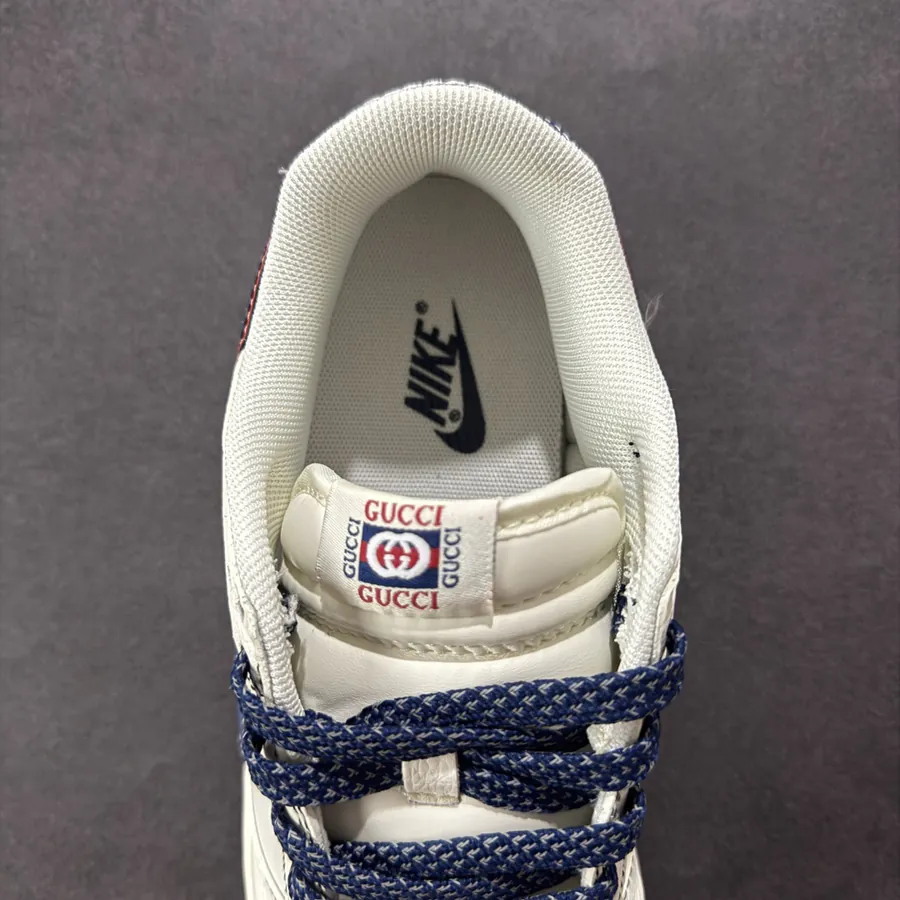Nike SB Dunk Low x Gucci Collaboration Red Blue Double Swoosh Sneaker