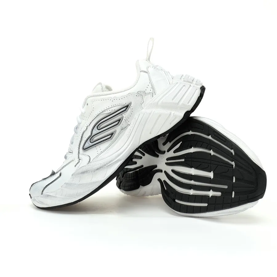 BALENCIAGA Monday Sneaker Vintage Style, White Black Distressed