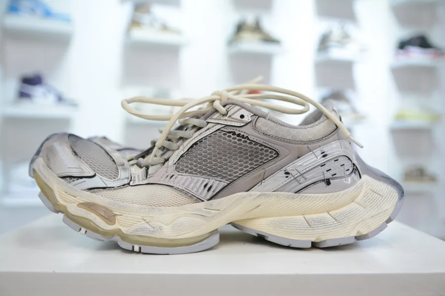 BALENCIAGA Stapler Sneakers 10XL Size, Silver Grey Color