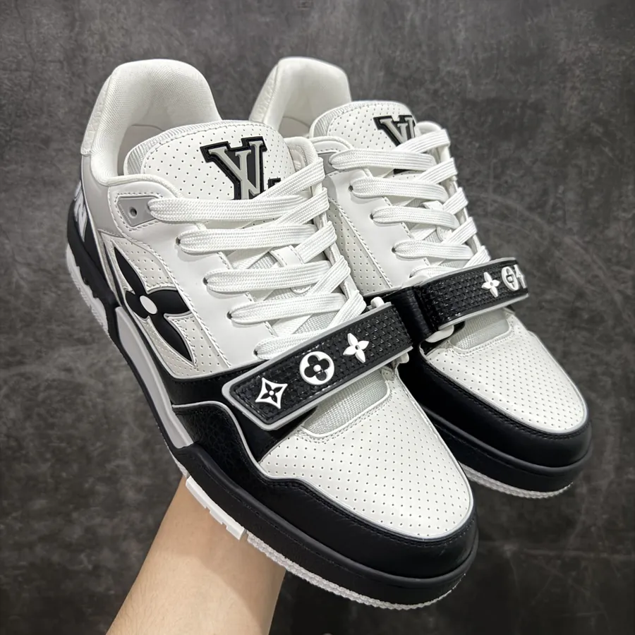 LV Trainer Series Black White Panda Velcro Shoes