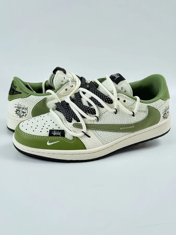 Travis Scott x Air 1 Low Reverse Green and White with Full Star Swoosh