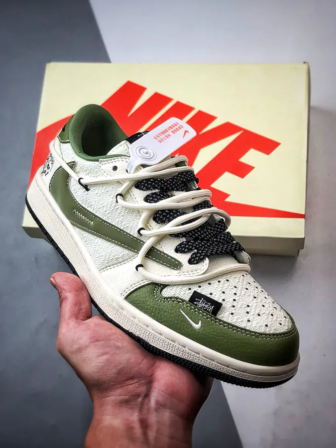 Air Jordan 1 Low OG Stüssy Canvas White Green Checkerboard