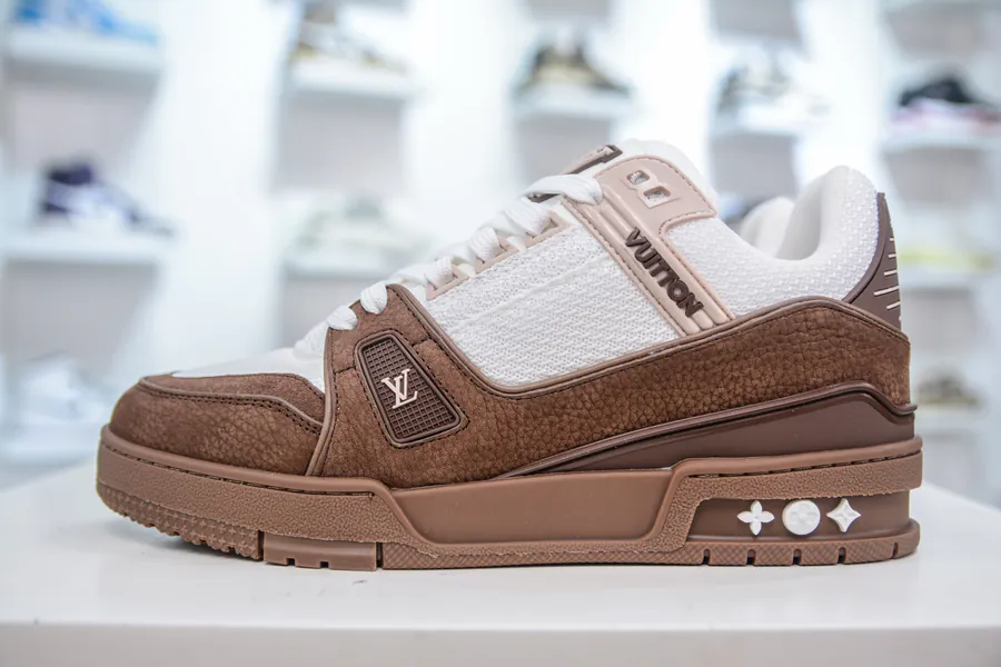LV Trainer Sport Shoes with Grained Calfskin and Mesh Fabric
