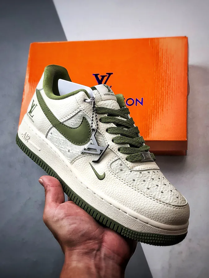 LV x Air Force 1 Low Canvas Patchwork in Beige and Green
