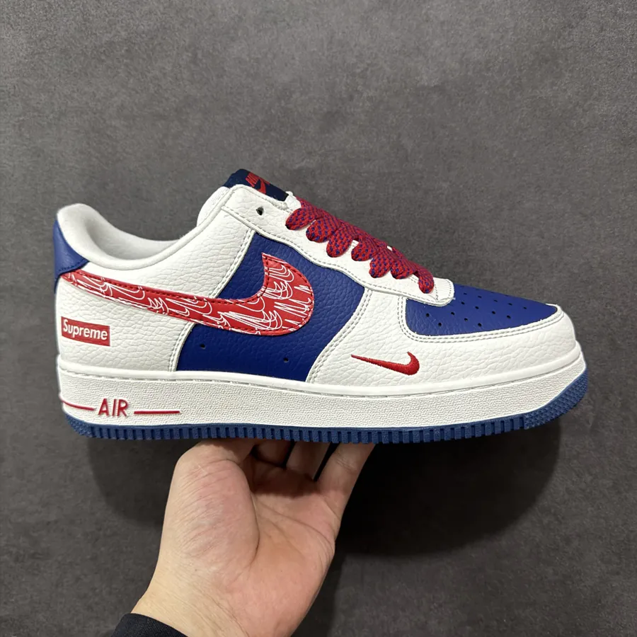 NK Exclusive Original Air Force 1 07 Low 'Collaboration Rice Blue Red' Low Sneakers