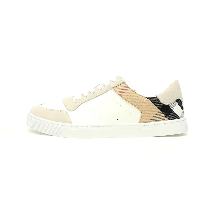 Burberry House Che Low Sneakers White and Khaki Striped Leather