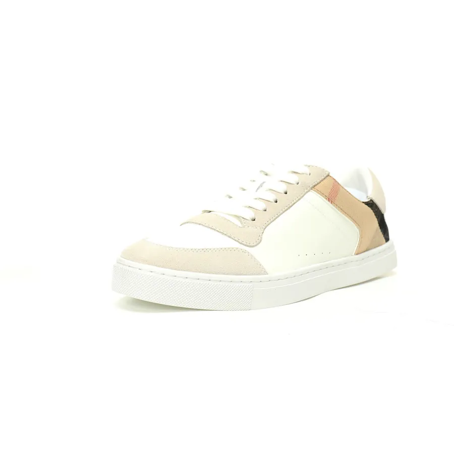 Burberry House Che Low Sneakers White and Khaki Striped Leather