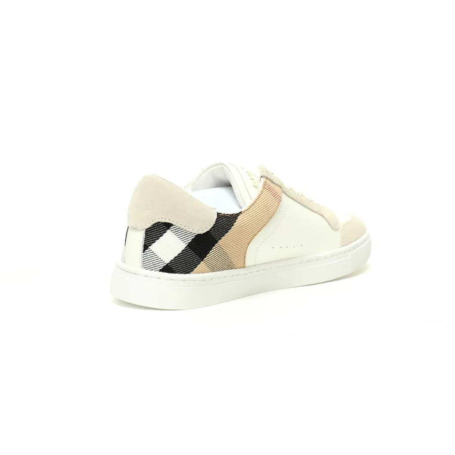 Burberry House Che Low Sneakers White and Khaki Striped Leather
