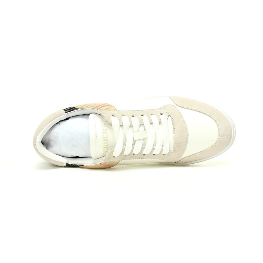 Burberry House Che Low Sneakers White and Khaki Striped Leather