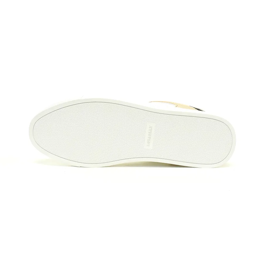 Burberry House Che Low Sneakers White and Khaki Striped Leather