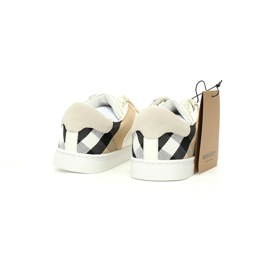 Burberry House Che Low Sneakers White and Khaki Striped Leather